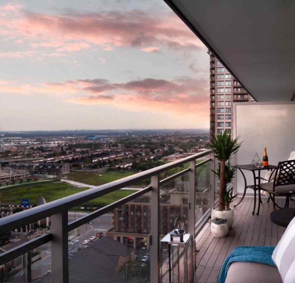 A balcony offering stunning Aravalli views and sky views at the apartment balcony in the DLF The Arbour project.